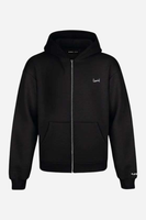Black Minimalist Puff-Print Zip-Up Hoodie