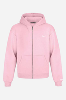 Pink Minimalist Puff-Print Zip-Up Hoodie